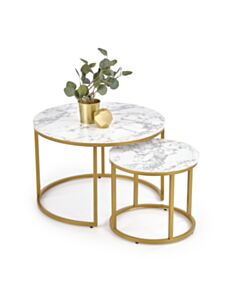 Klubska miza HM PAOLA komplet 2 miz, zlata/beli marmor