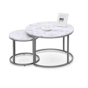 Klubska miza HM PAOLA komplet 2 miz, srebrna/beli marmor