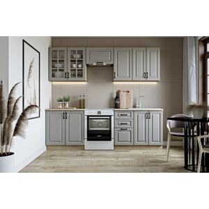 Kuhinjski set ELIZABETH 240, barva: fronta - siva, korpus - hrast sonoma, delovna plošča - hrast sonoma