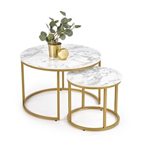 Klubska miza HM PAOLA komplet 2 miz, zlata/beli marmor