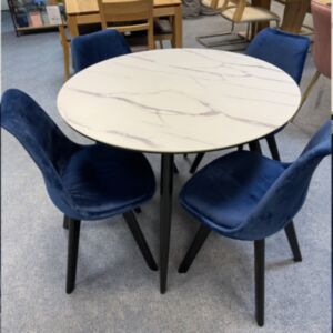 SET: Okrogla miza SM IDEAL + 4X Aldo stol, moder žamet