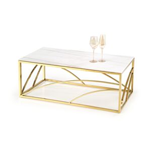 Klubska mizica HM UNIVERSE 2, , beli marmor / zlata