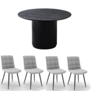 SET: Okrogla miza MILO fi120 cm + 4x  stol FIDO siv