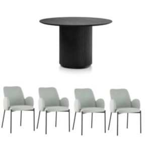 SET: Okrogla miza MILO fi120 cm + 4x stol Teddy siv