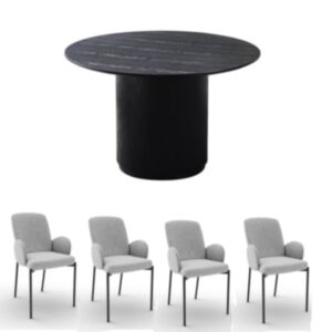 SET: Okrogla miza MILO fi120 cm + 4x  stol TEDDY siv