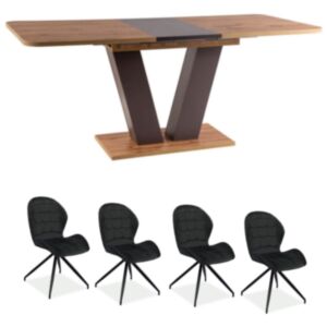 SET: Jedilna miza SM PLATON 136(176)x80 cm + 4X stol VITO žametno črn