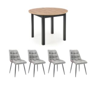 SET: Jedilna miza HM RINGO 102/142x102 cm + 4X stol Coral sivi/črno podnožje